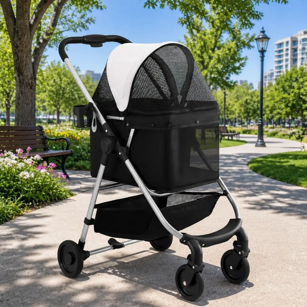 Pet Stroller Carrier for Dogs Cats Large Foldable Travel 73cm x 53cm x 98cm