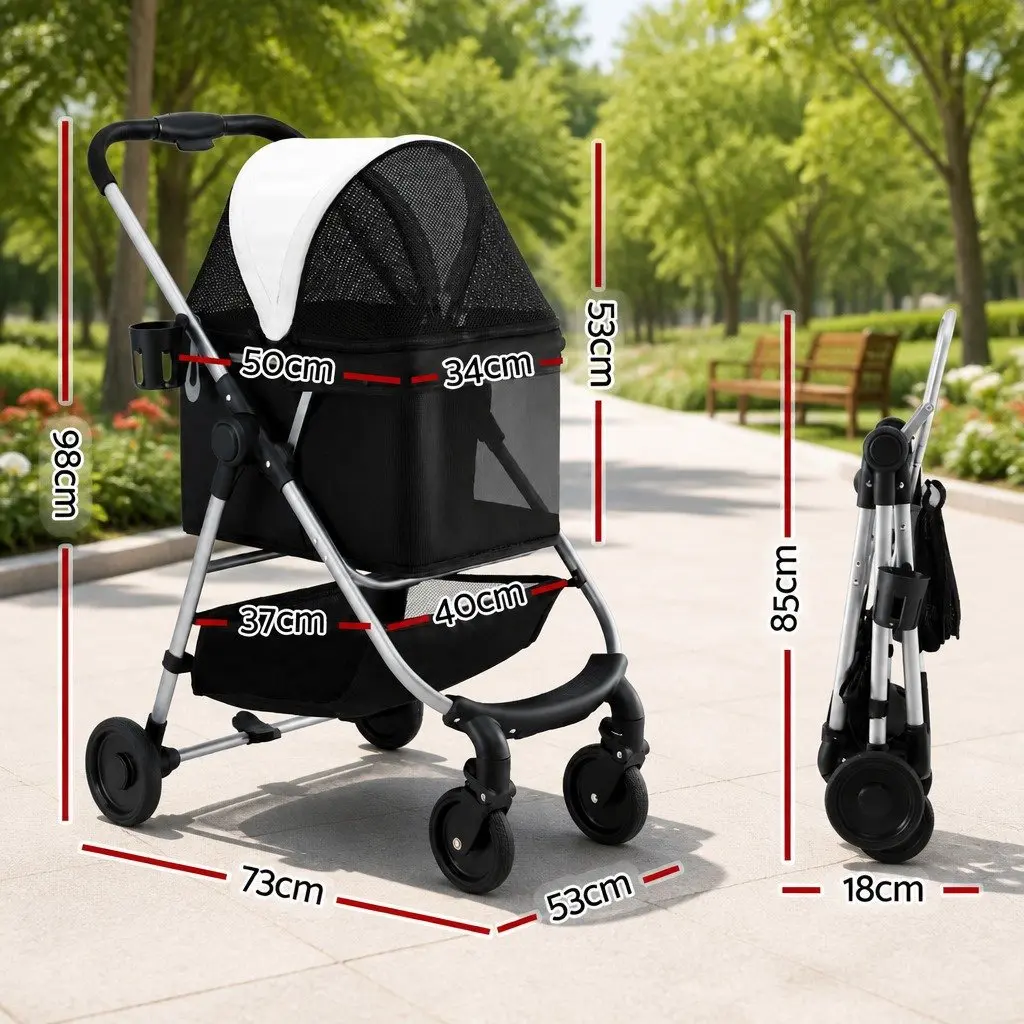 Pet Stroller Carrier for Dogs Cats Large Foldable Travel 73cm x 53cm x 98cm
