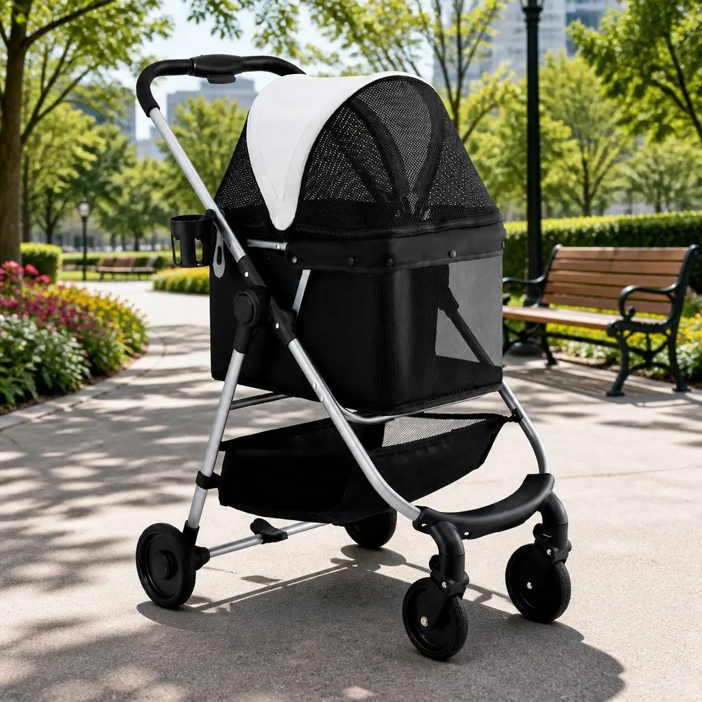 Pet Stroller Carrier for Dogs Cats Large Foldable Travel 73cm x 53cm x 98cm