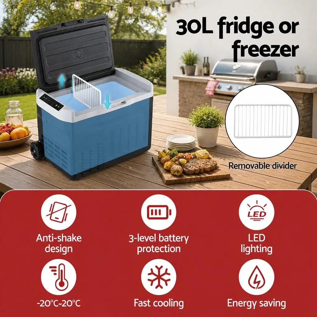 Portable Fridge Freezer 30L Camping Cooler 12V 24V 240V Power Compressor