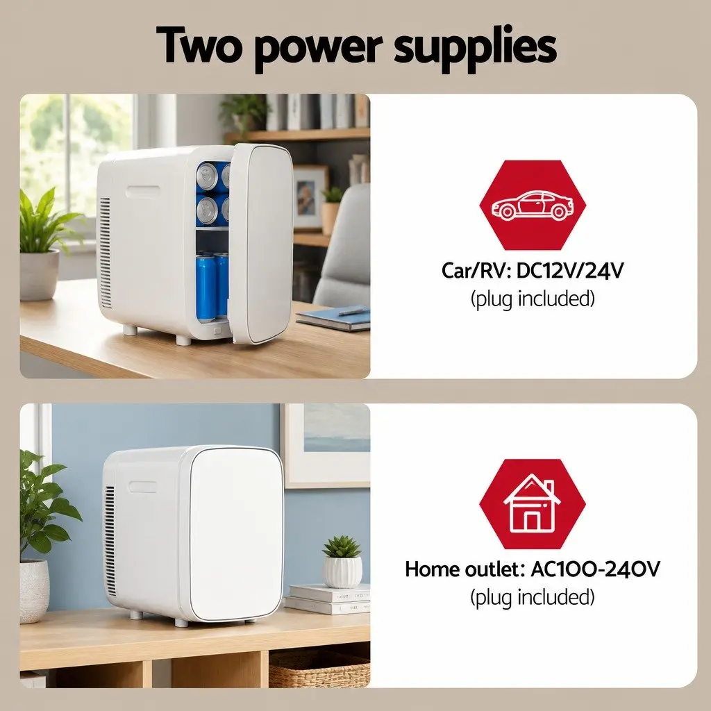 Mini Fridge Portable 12V 220V Electric Cooler Warmer Car Office White Compact