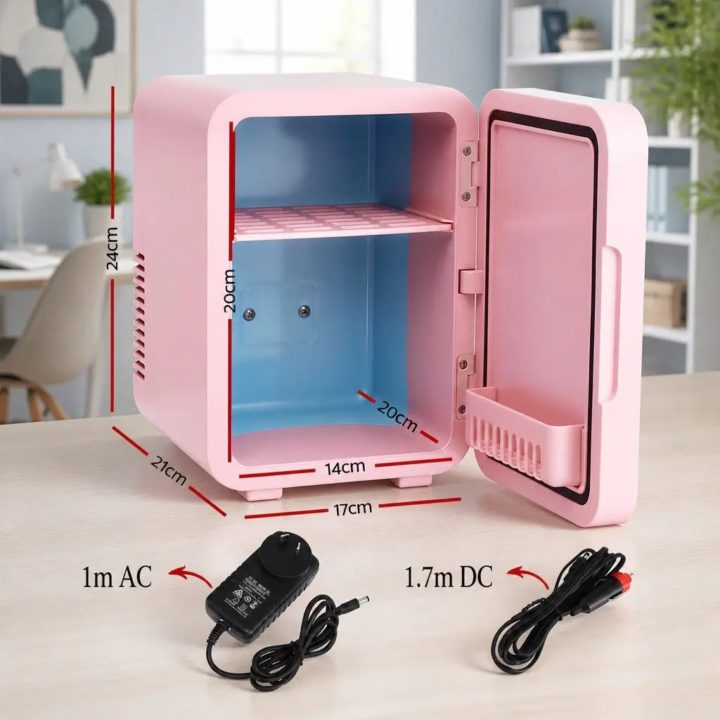 Mini Fridge for Skincare and Cosmetics 4L Portable with LED Mirror Pink