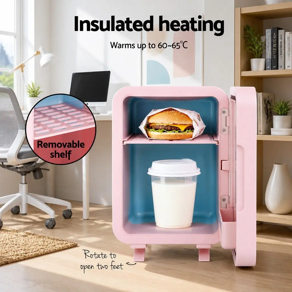Mini Fridge for Skincare and Cosmetics 4L Portable with LED Mirror Pink