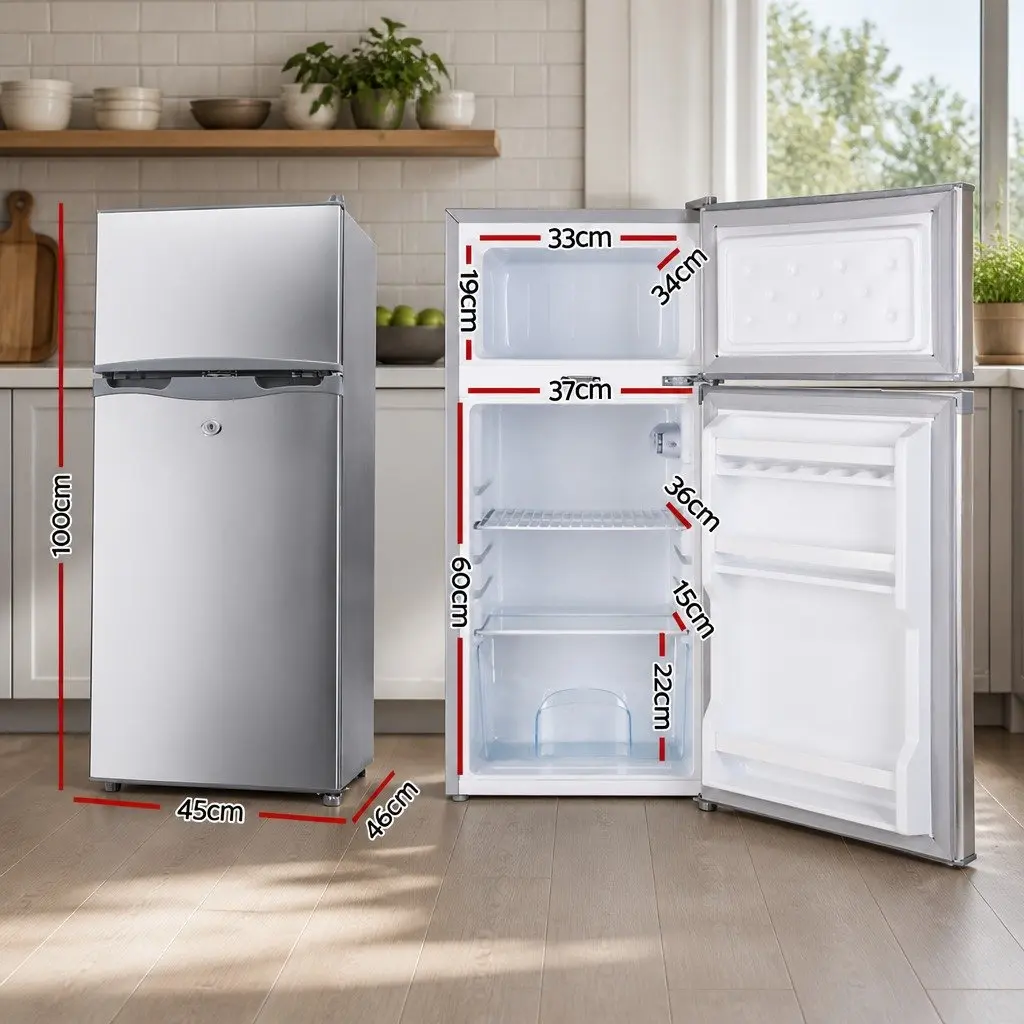 100L Portable Fridge Freezer for Camping and Caravans Silver with 12V 24V 240V Power Options and Adjustable Temperature Control