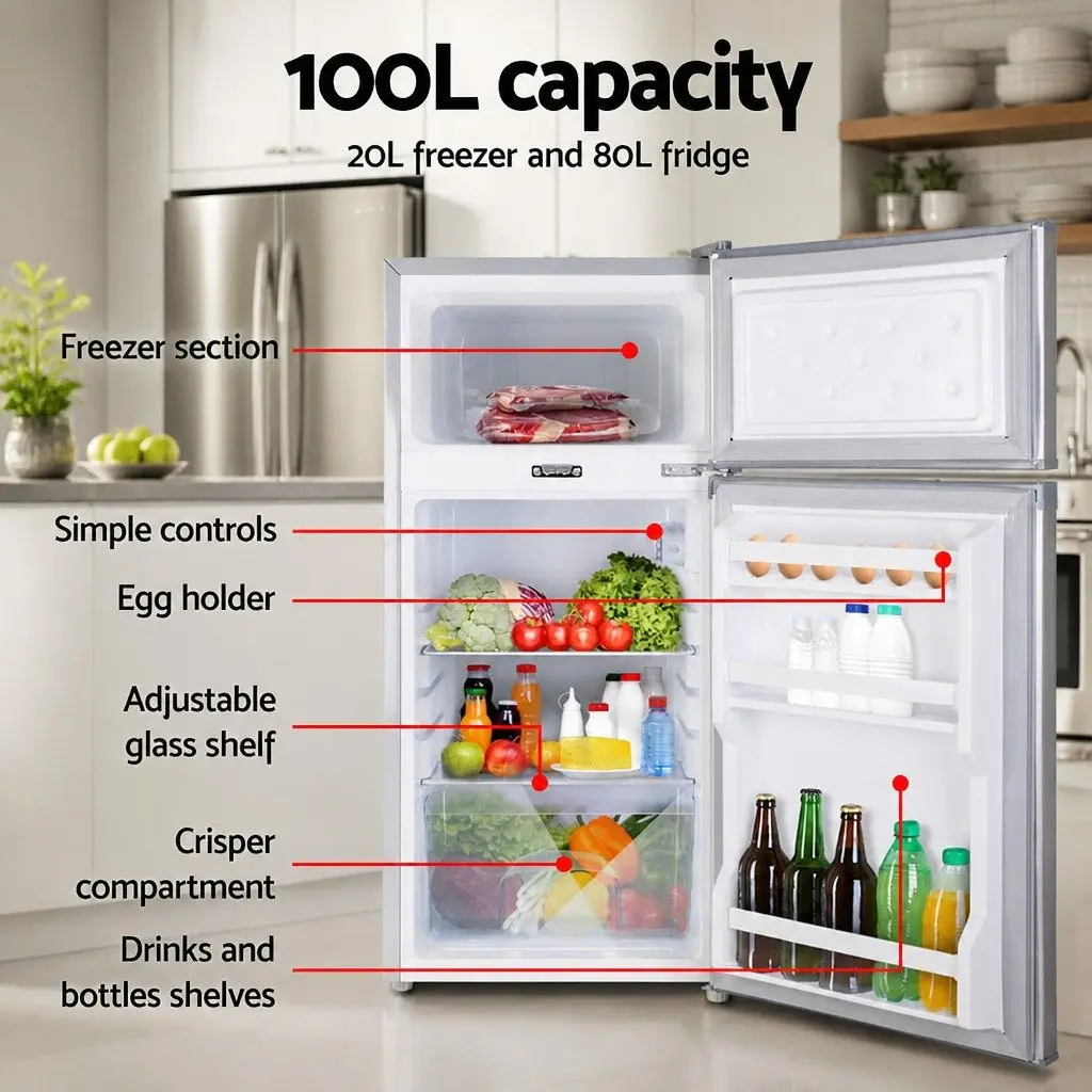 100L Portable Fridge Freezer for Camping and Caravans Silver with 12V 24V 240V Power Options and Adjustable Temperature Control