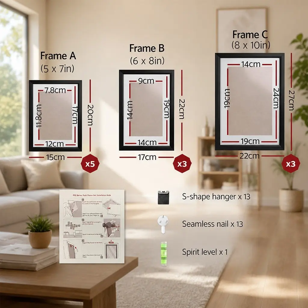 11-Piece Black Photo Frame Set with Multiple Sizes