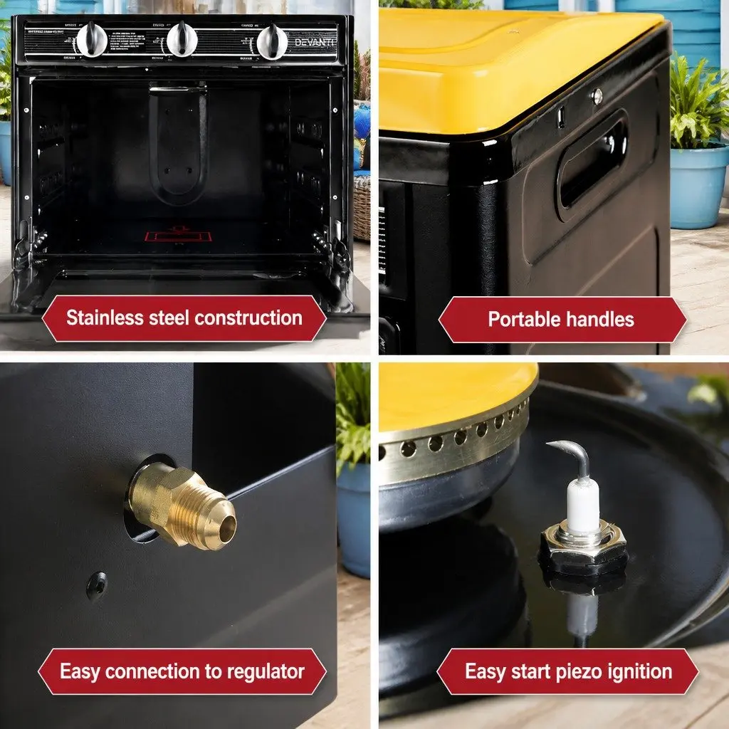 Portable Gas Oven & Stove LPG Camping Cooker Dual Burner Outdoor Cooking