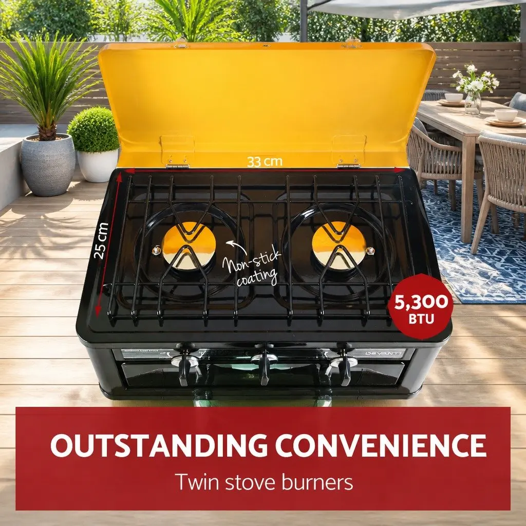 Portable Gas Oven & Stove LPG Camping Cooker Dual Burner Outdoor Cooking