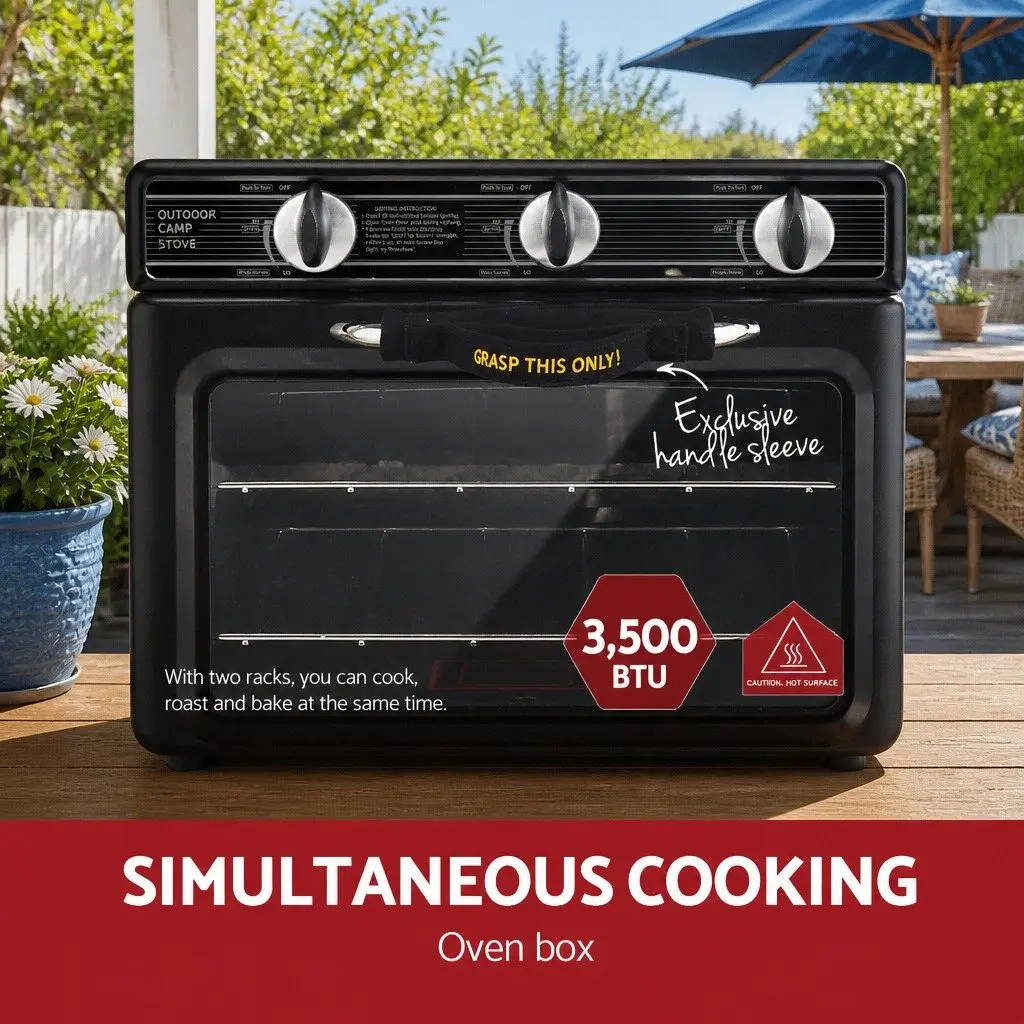 Portable Gas Oven & Stove LPG Camping Cooker Dual Burner Outdoor Cooking