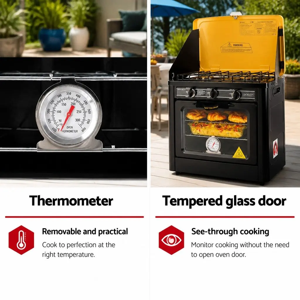 Portable Gas Oven & Stove LPG Camping Cooker Dual Burner Outdoor Cooking
