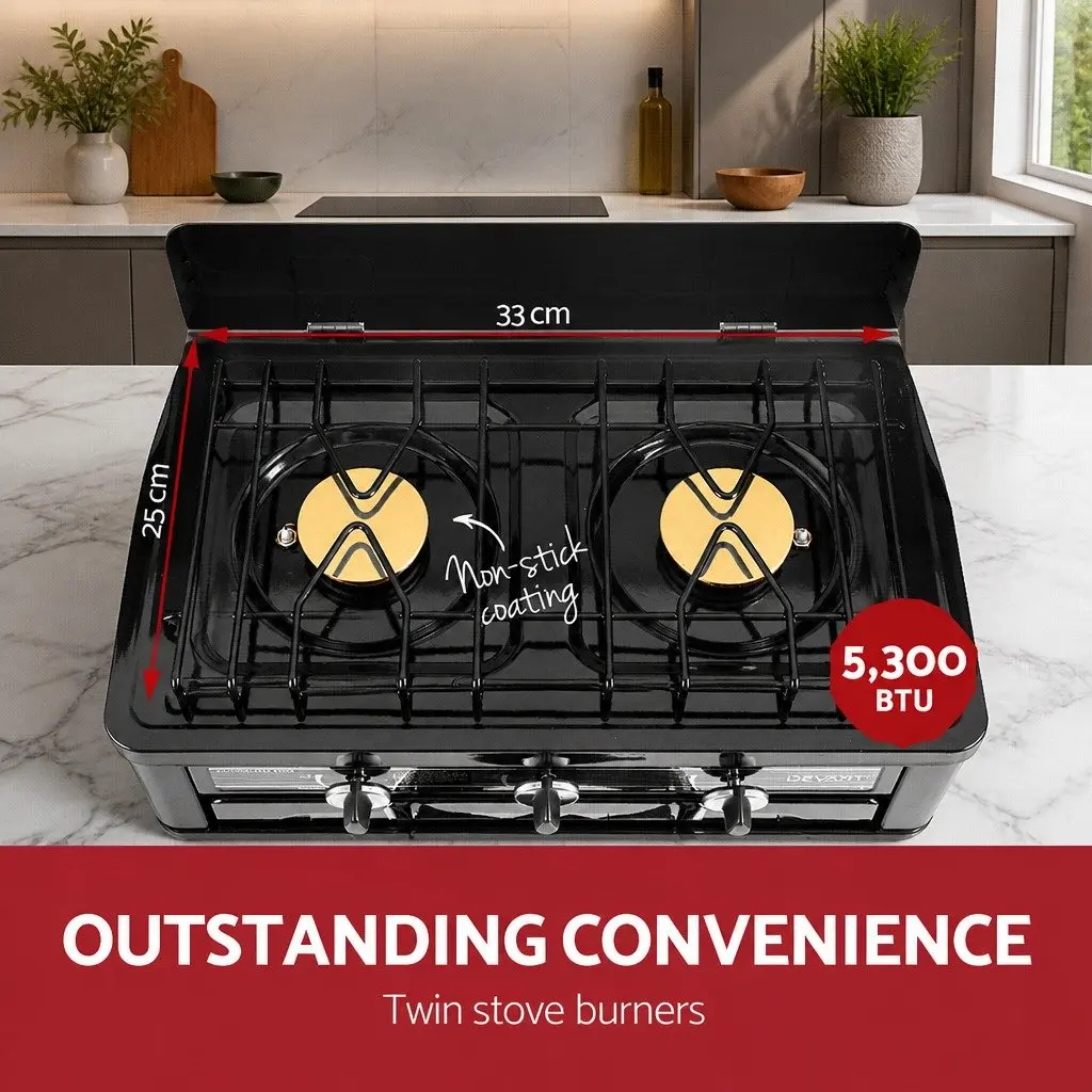 Portable Gas Oven Stove Camping Cooker Twin Burners BBQ Outdoor Cooking LPG