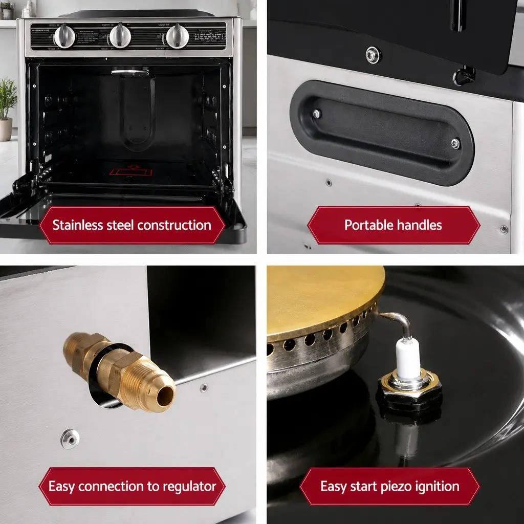 Portable Gas Oven Stove Camping Cooker Twin Burners BBQ Outdoor Cooking LPG