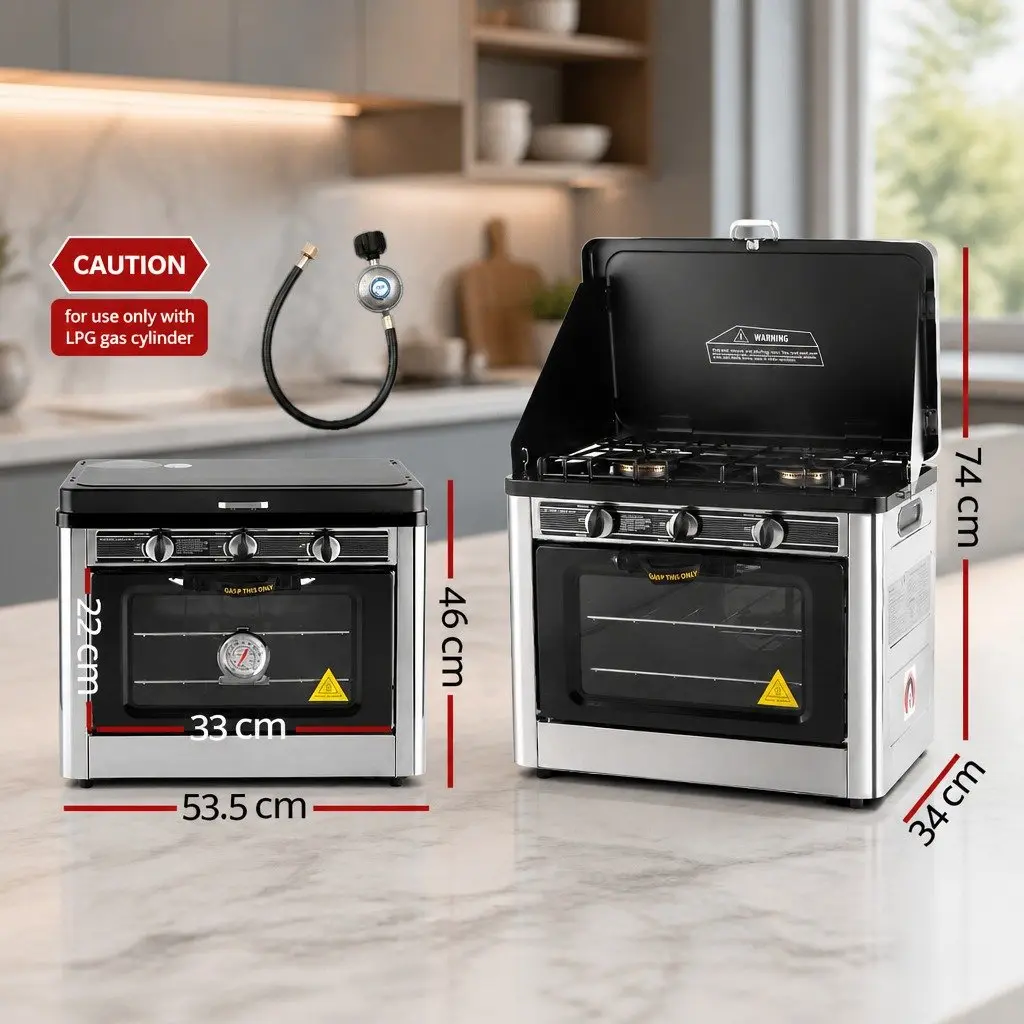 Portable Gas Oven Stove Camping Cooker Twin Burners BBQ Outdoor Cooking LPG