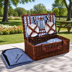 4 Person Picnic Basket with Dimensions: 54x34x20 cm, Cooler Bag Included