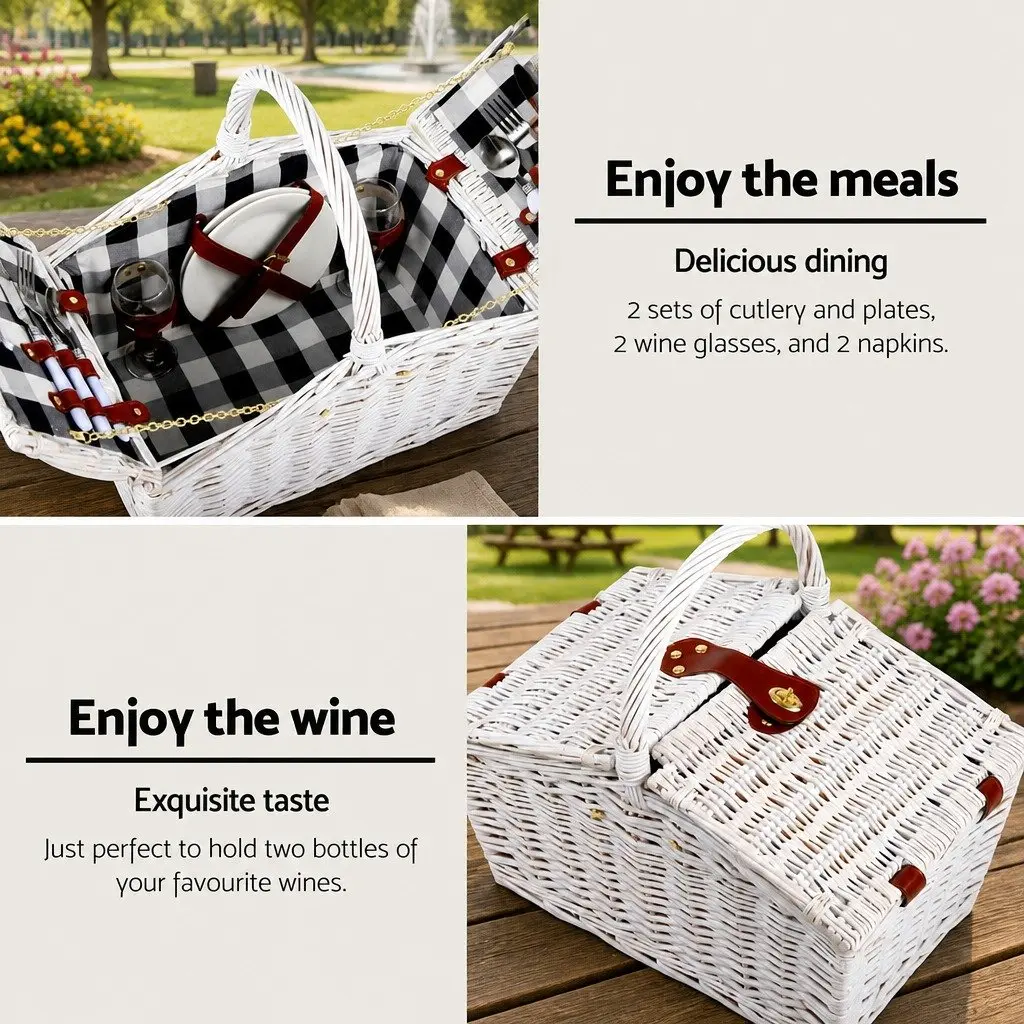 2 Person Willow Picnic Basket Set