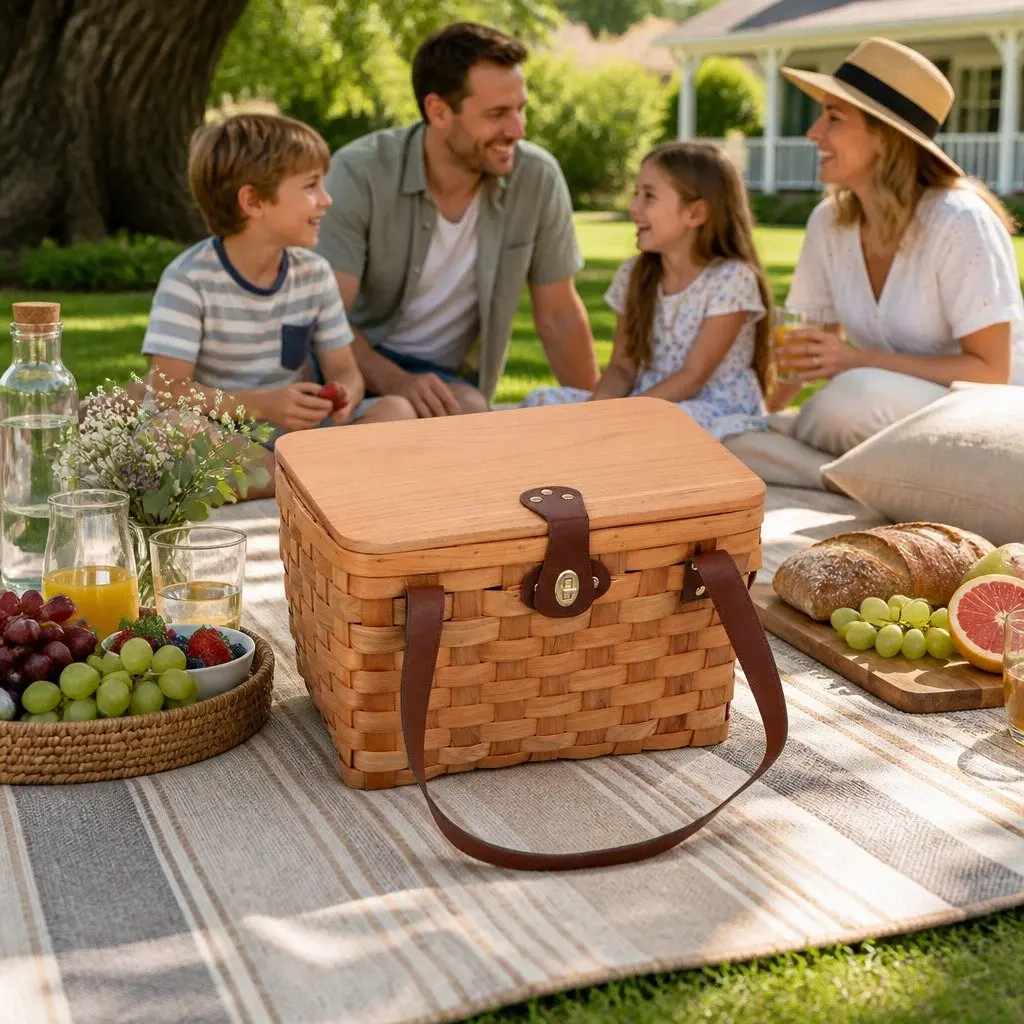 Picnic Basket Outdoor Use 2 Person Willow Cooler Bag Accessories