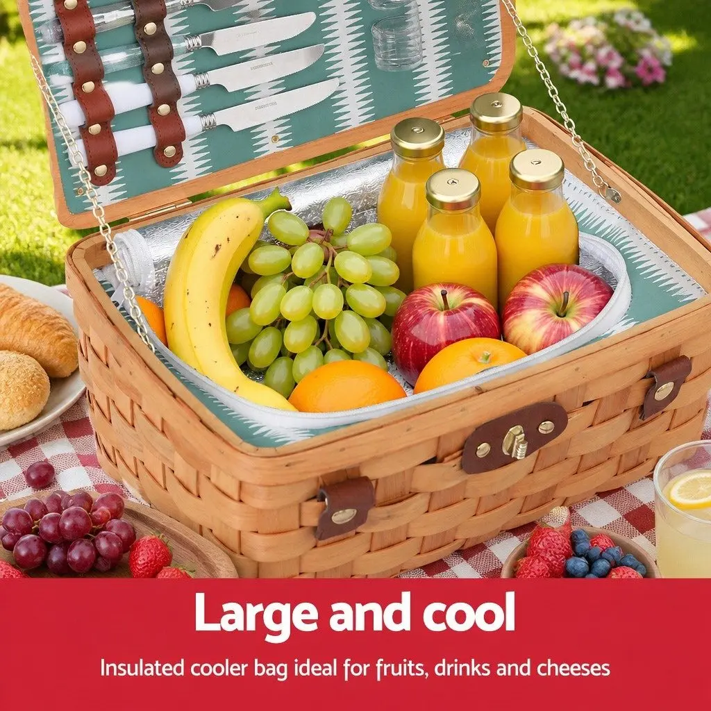 Picnic Basket Outdoor Use 2 Person Willow Cooler Bag Accessories