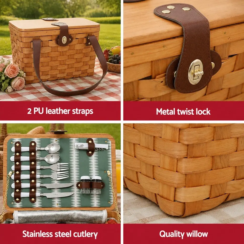 Picnic Basket Outdoor Use 2 Person Willow Cooler Bag Accessories