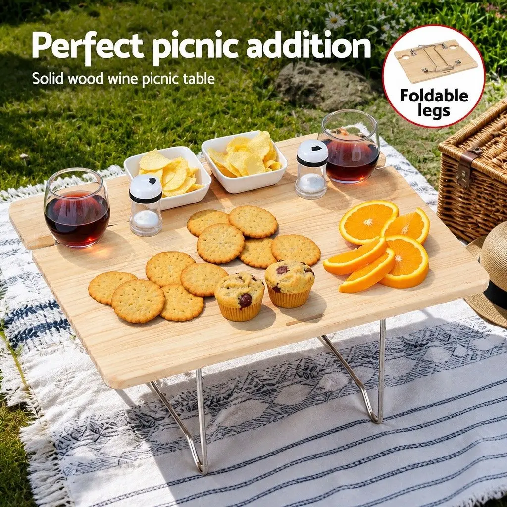Picnic Basket Set for 2 Person Outdoor Use Willow Woven with Wood Table Blanket Cooler