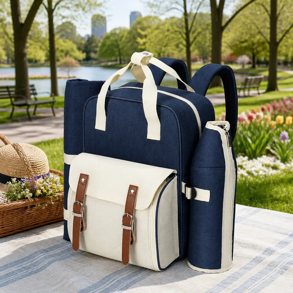 4 Person Picnic Backpack Set Insulated Cooler Bag Outdoor Family Gatherings