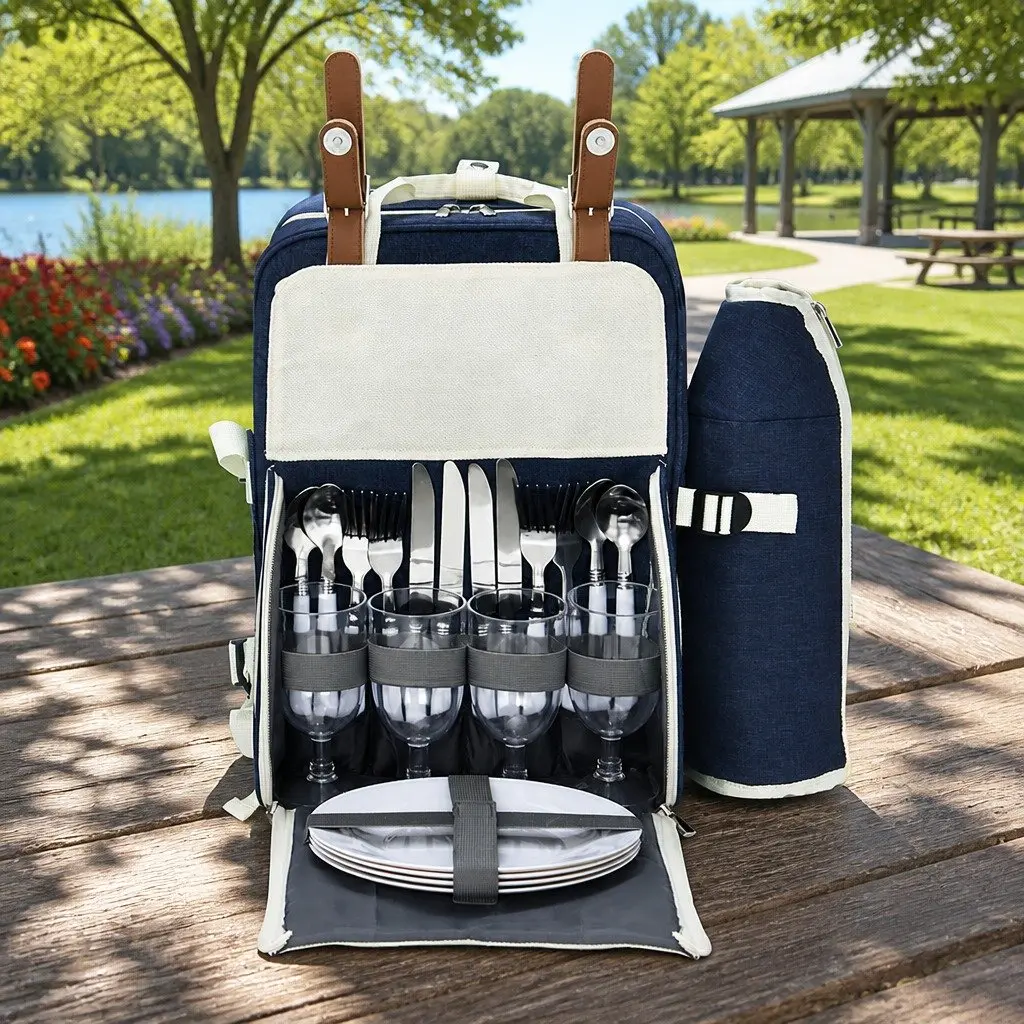 4 Person Picnic Backpack Set Outdoor Recreation Insulated Cooler Bag