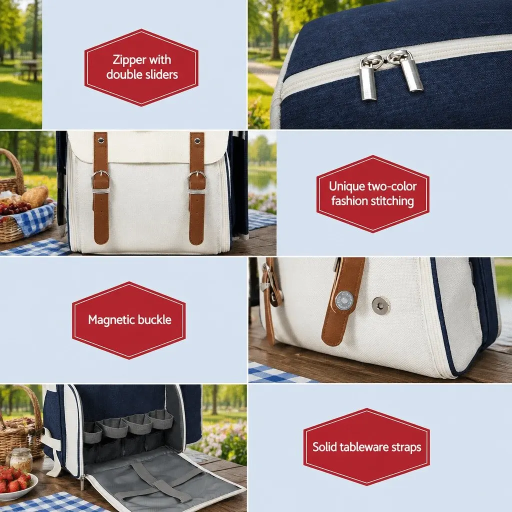 4 Person Picnic Backpack Set Outdoor Recreation Insulated Cooler Bag