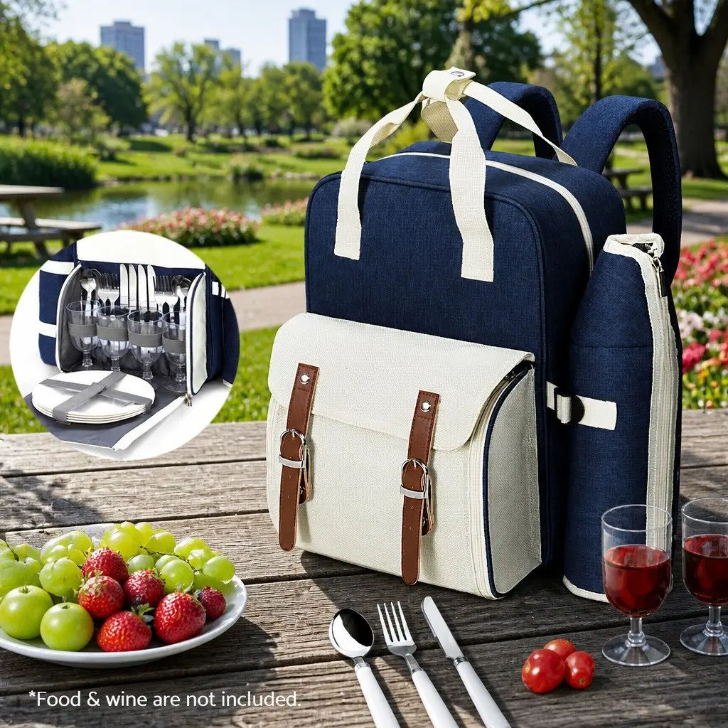 4 Person Picnic Backpack Set Outdoor Recreation Insulated Cooler Bag