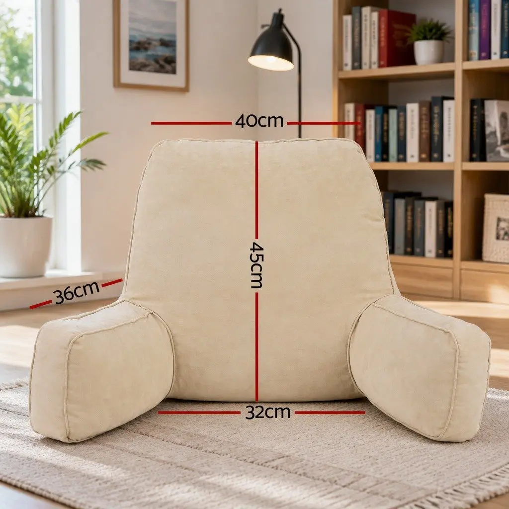 Lumbar Support Reading Pillow Cushion Oatmeal Ergonomic with Armrests for Bed 49x49x15cm