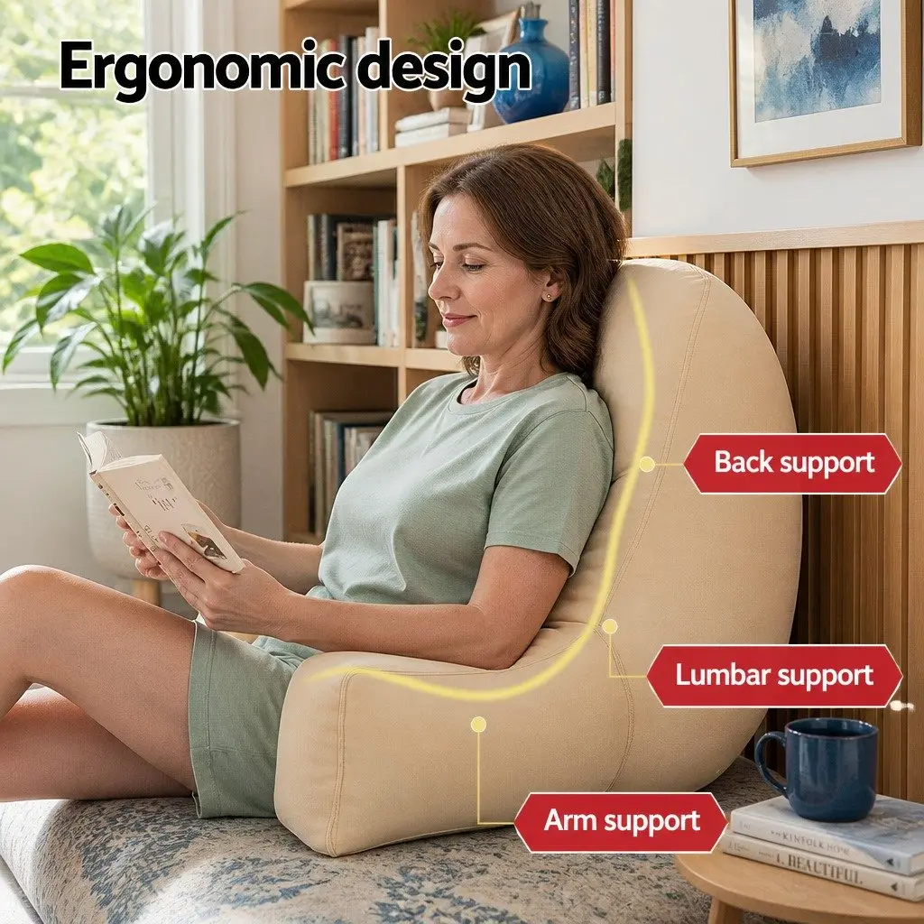 Lumbar Support Reading Pillow Cushion Oatmeal Ergonomic with Armrests for Bed 49x49x15cm