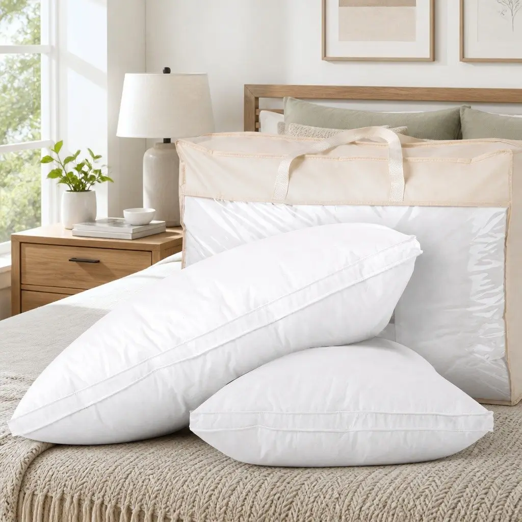 Duck Feather Down Pillow Twin Pack White Standard Size Neck Support Bedding