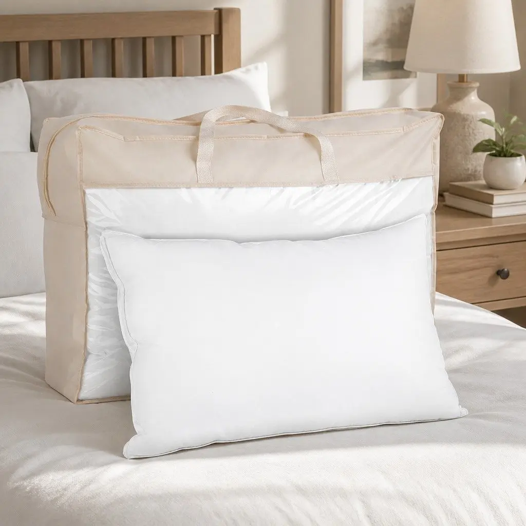 Duck Feather Down Pillow Twin Pack White Standard Size Neck Support Bedding