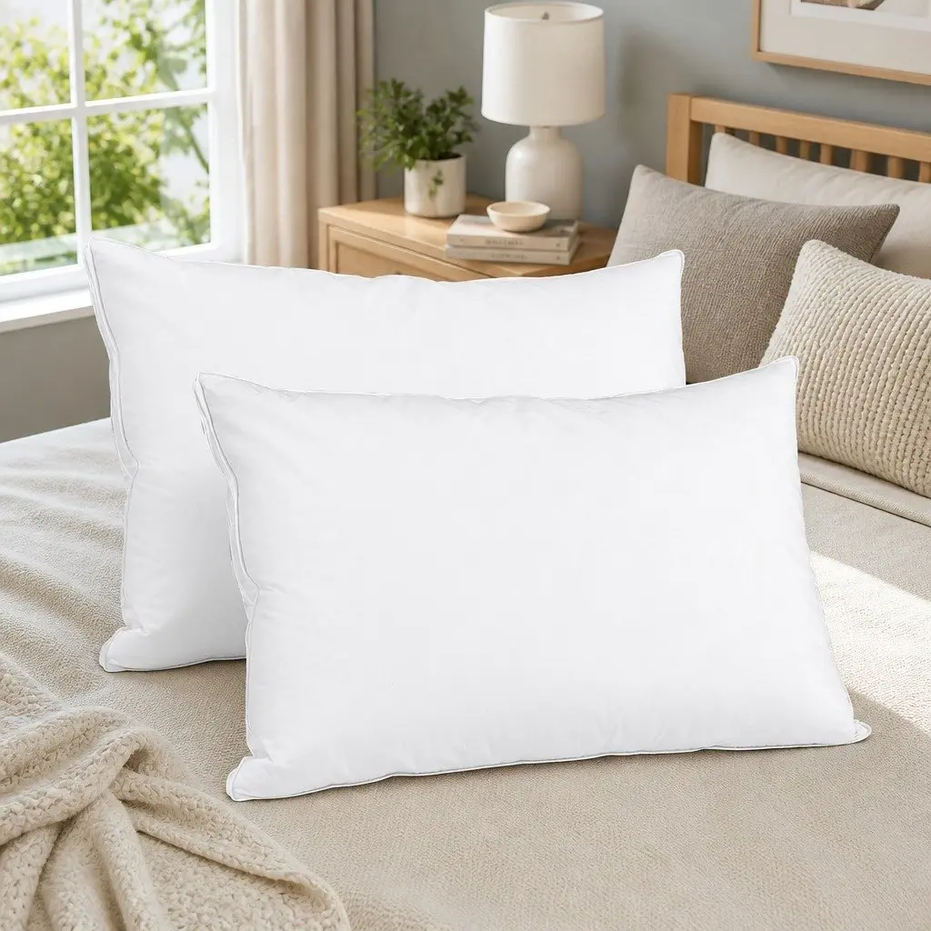 Duck Feather Down Pillow Twin Pack White Standard Size Neck Support Bedding
