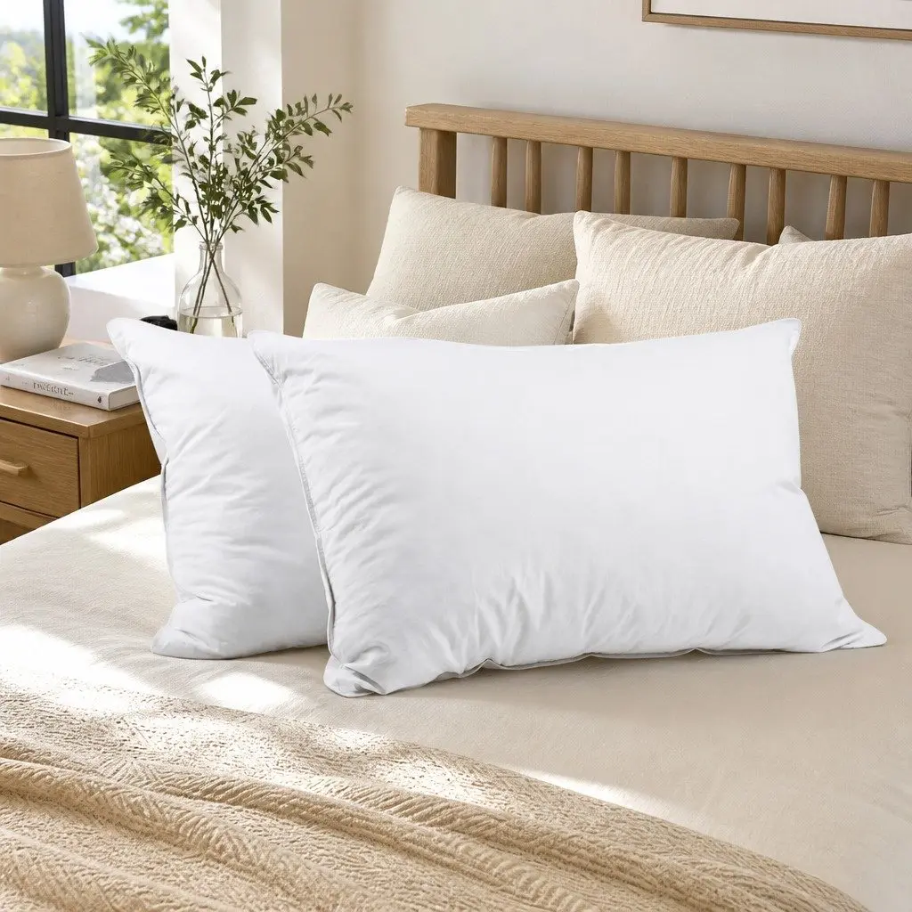 Duck Feather Down Pillow Set for Bedroom 73 x 48cm White