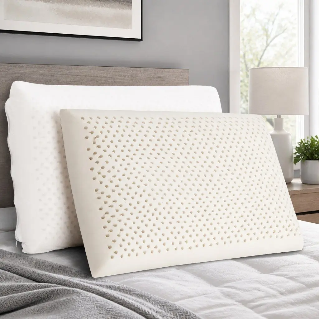 Latex Pillow Twin Pack Set of 2 White Pillows Natural Support Comfort Sleep