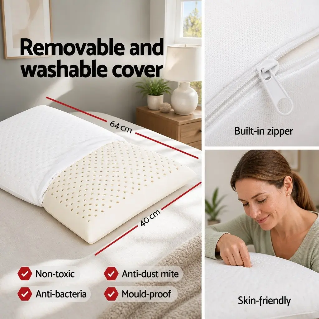 Latex Pillow Twin Pack Set of 2 White Pillows Natural Support Comfort Sleep