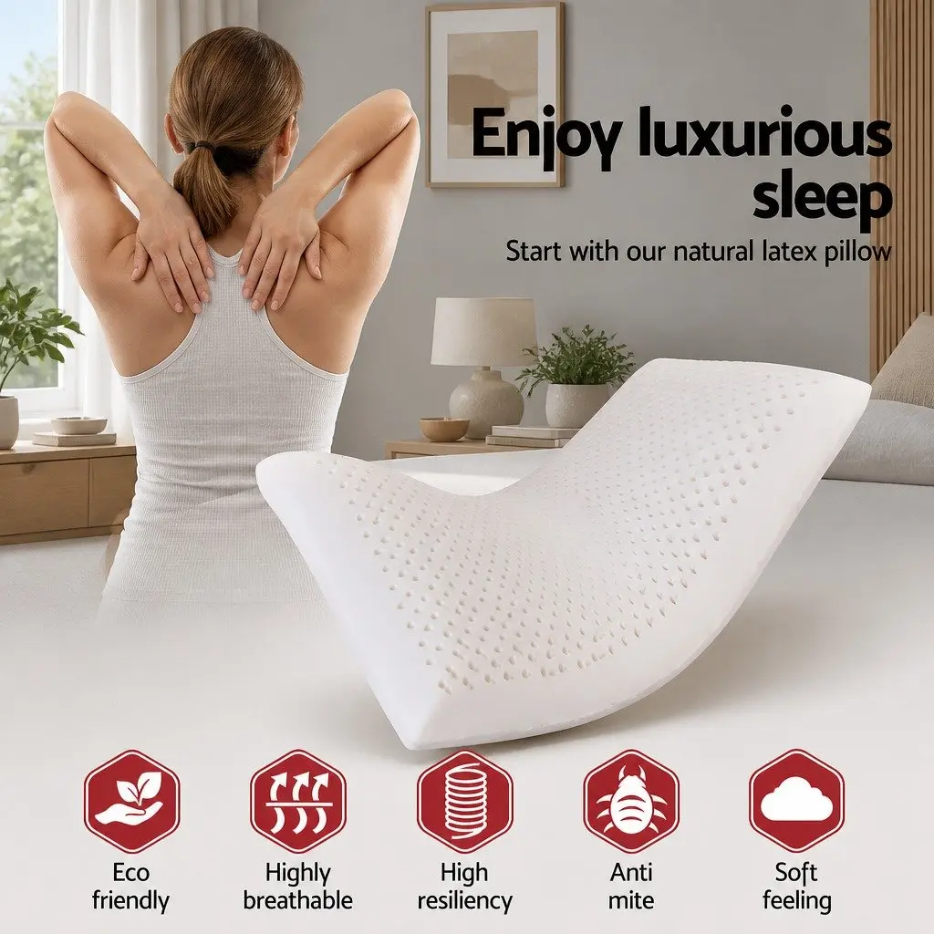 Latex Pillow Twin Pack Set of 2 White Pillows Natural Support Comfort Sleep