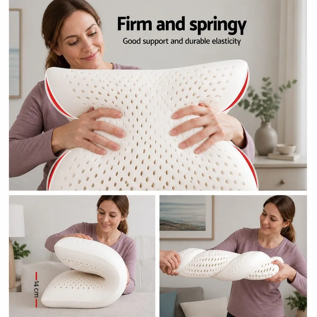 Latex Pillow Twin Pack Set of 2 White Pillows Natural Support Comfort Sleep
