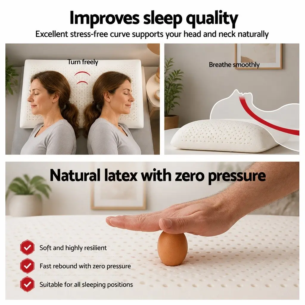 Latex Pillow Twin Pack Set of 2 White Pillows Natural Support Comfort Sleep