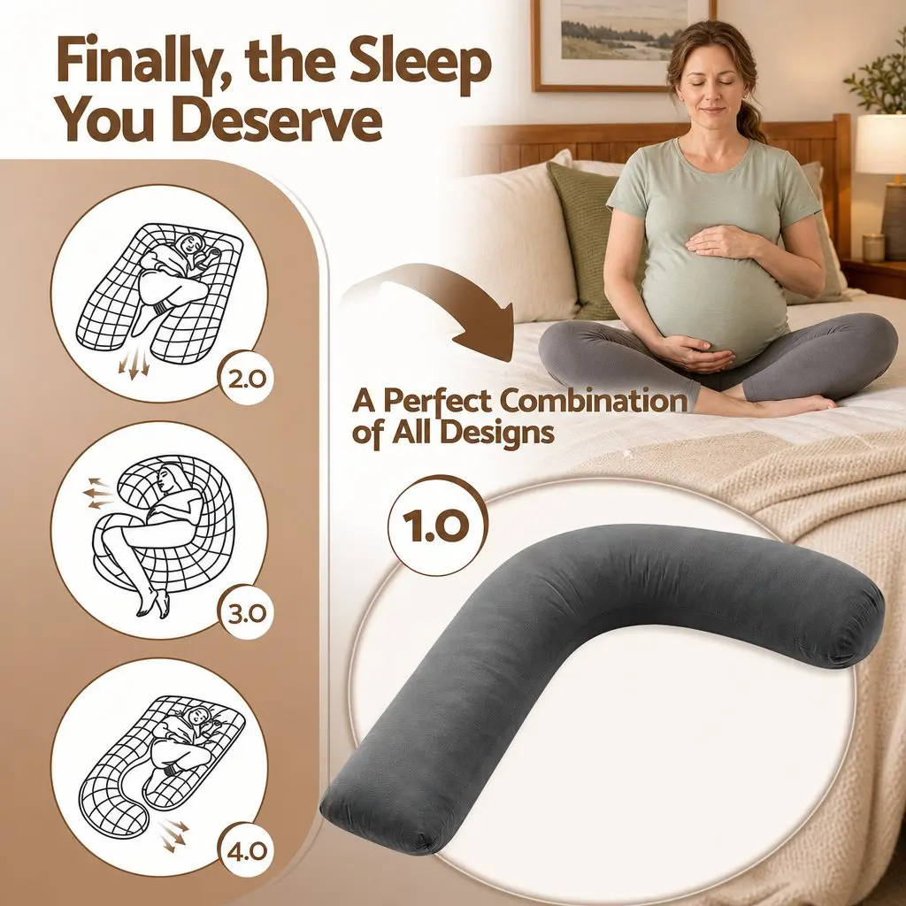 L-Shaped Pregnancy Pillow Side Sleeping Maternity Body Support 63 x 115 cm