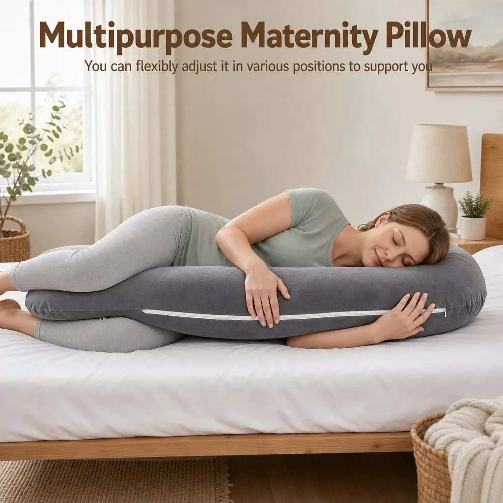 L-Shaped Pregnancy Pillow Side Sleeping Maternity Body Support 63 x 115 cm