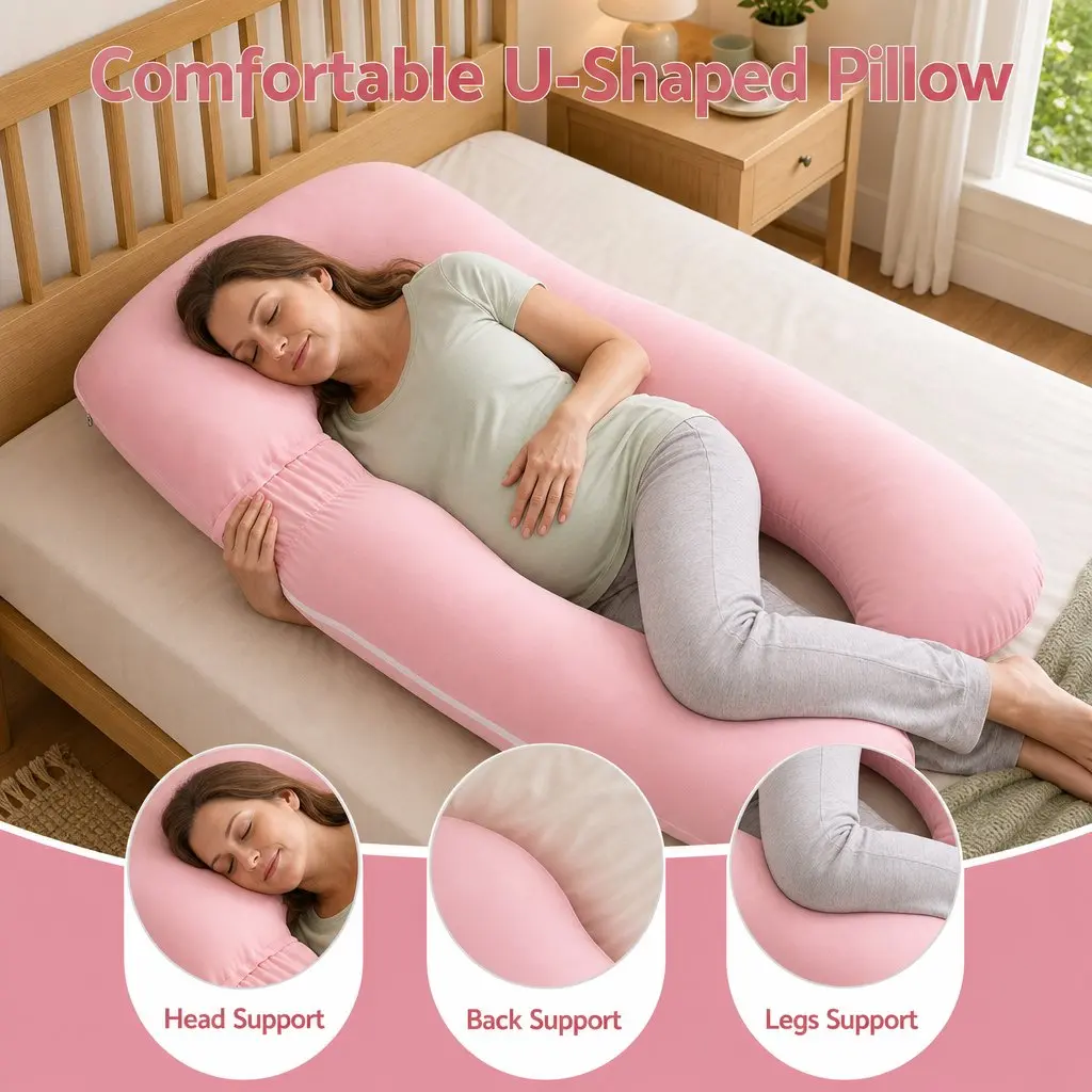 U Shaped Full Body Pregnancy Pillow for Maternity Sleep 73 x 133 cm Cotton Jersey Cover