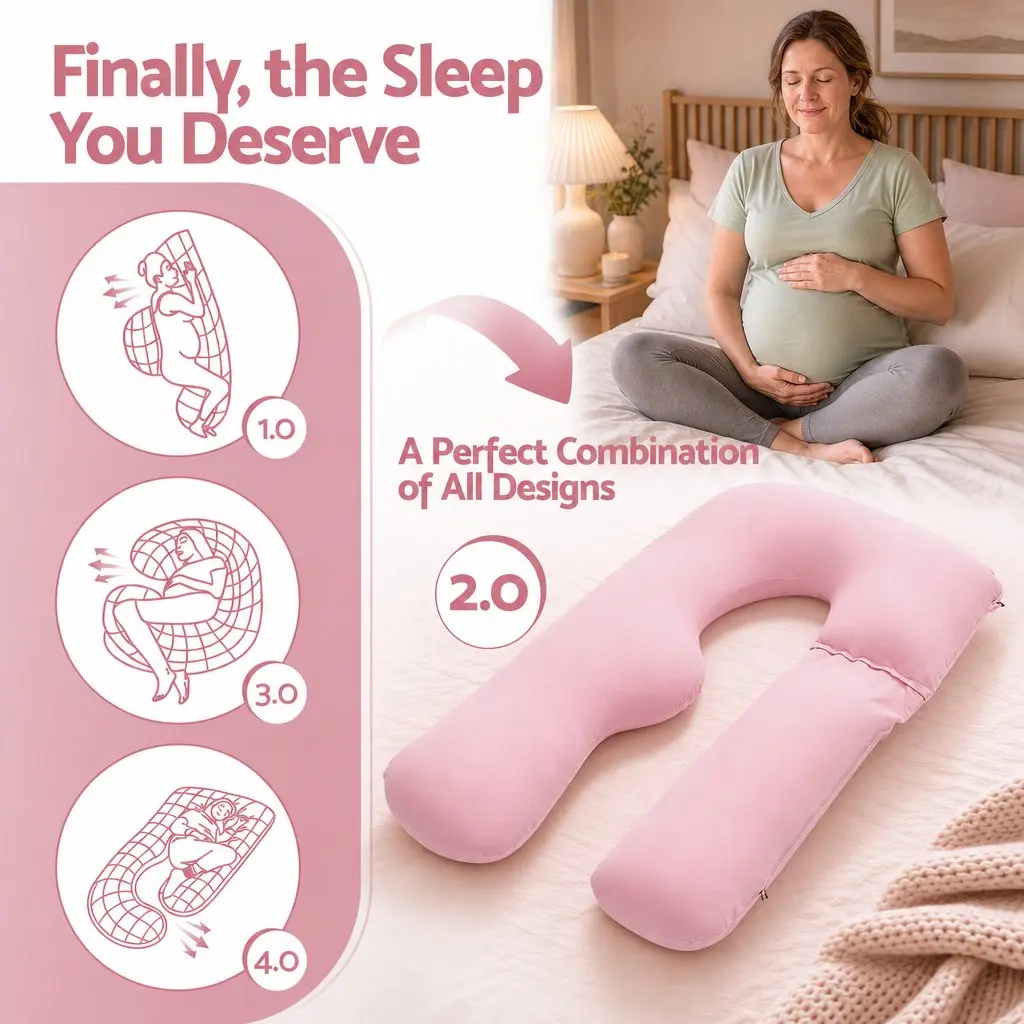 U Shaped Full Body Pregnancy Pillow for Maternity Sleep 73 x 133 cm Cotton Jersey Cover