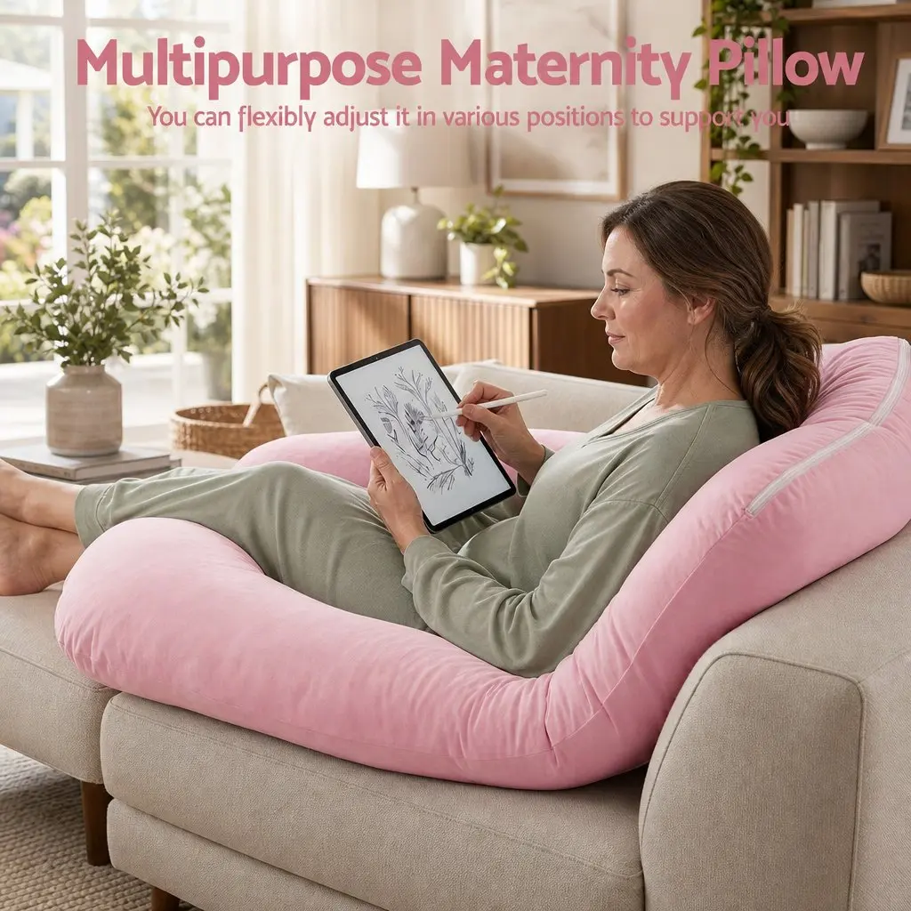 U Shaped Full Body Pregnancy Pillow for Maternity Sleep 73 x 133 cm Cotton Jersey Cover