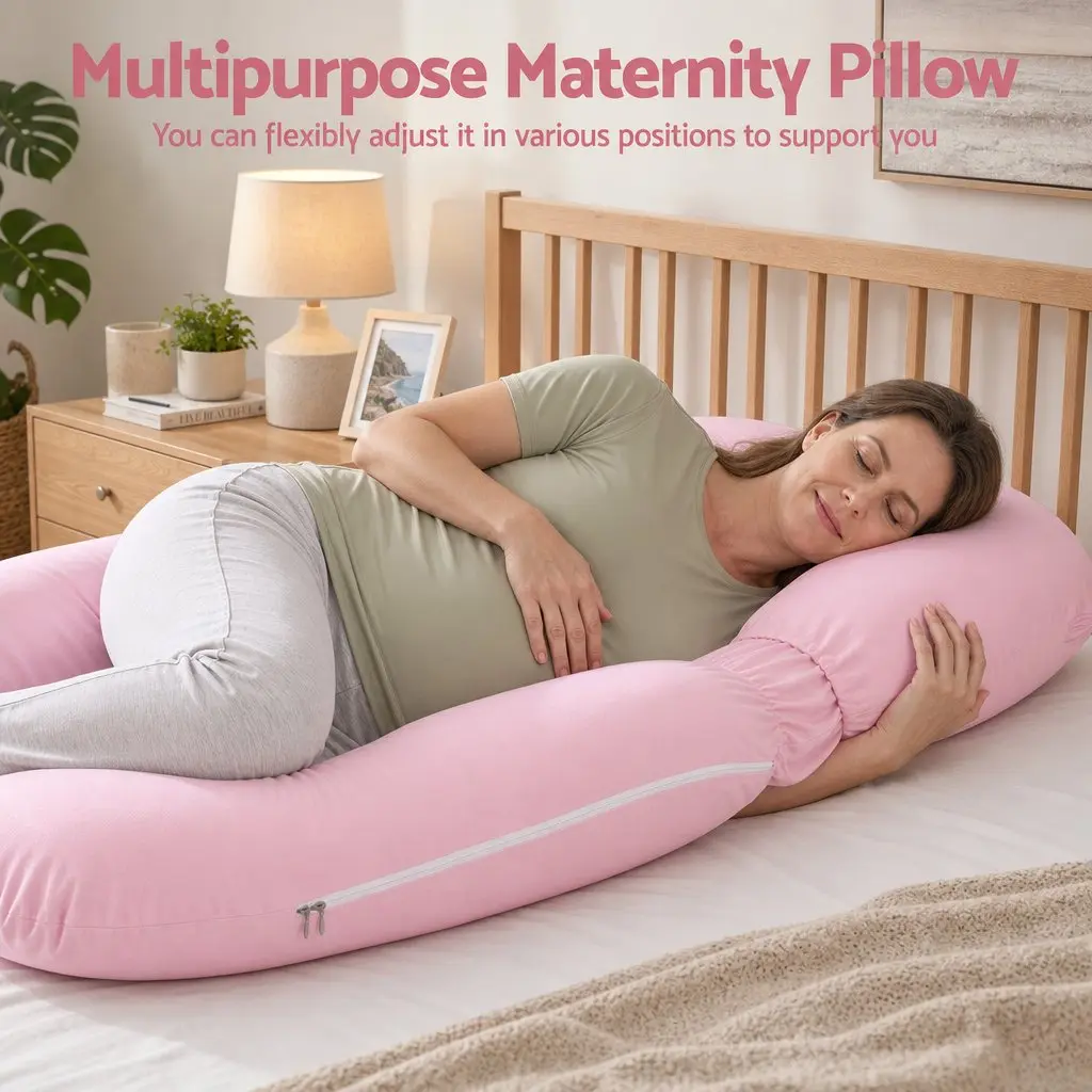U Shaped Full Body Pregnancy Pillow for Maternity Sleep 73 x 133 cm Cotton Jersey Cover