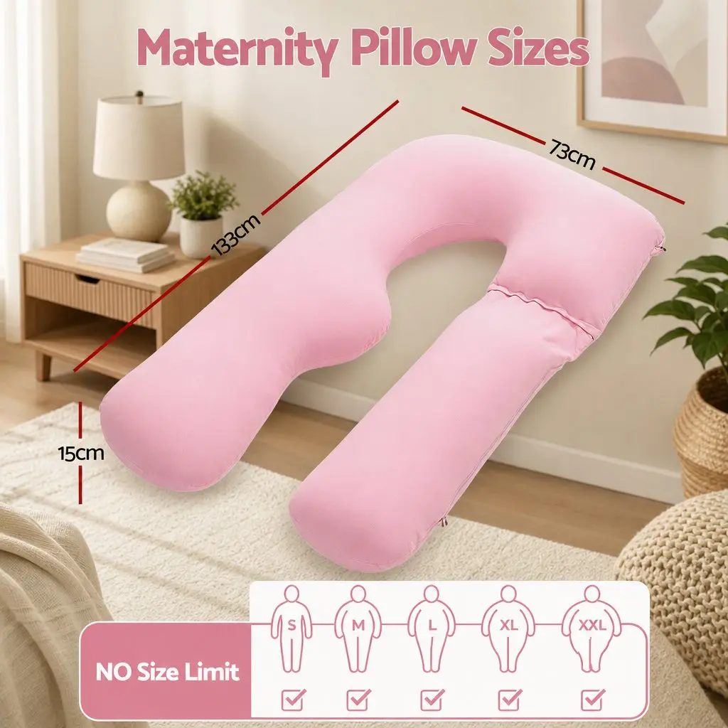 U Shaped Full Body Pregnancy Pillow for Maternity Sleep 73 x 133 cm Cotton Jersey Cover