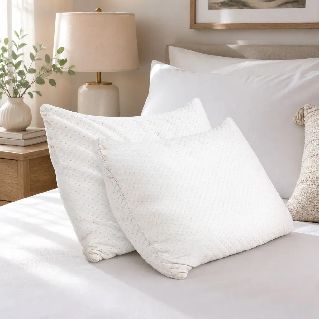 Memory Foam Pillow Twin Pack for Neck Support 73cm x 48cm White Shredded Gel-Infused Bamboo Cover