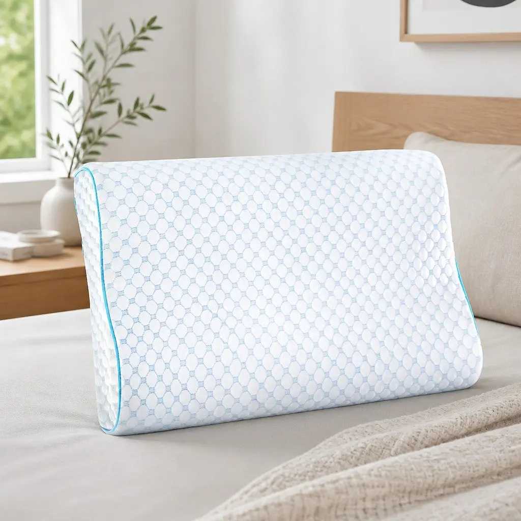 Memory Foam Contour Pillow Cool Gel Ice Silk Cover Head Neck Support White