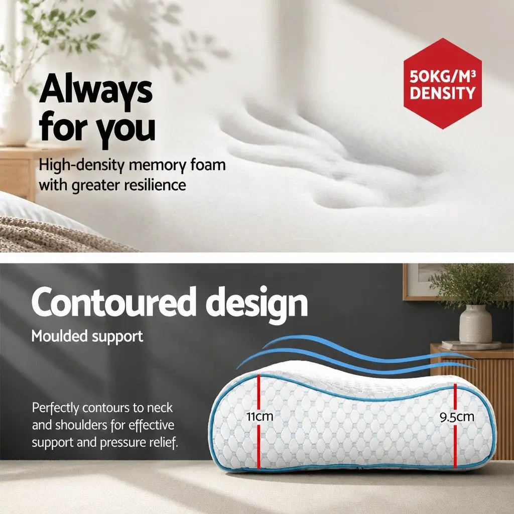 Memory Foam Contour Pillow for Head Neck Support 60cm x 40cm White