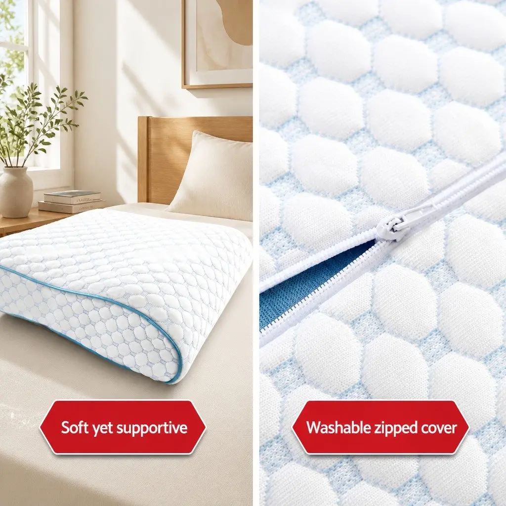 Memory Foam Contour Pillow for Head Neck Support 60cm x 40cm White