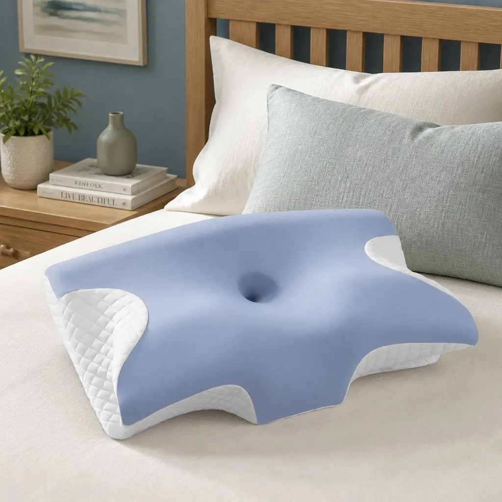 Memory Foam Pillow Ergonomic Cervical Neck Support Contour Design White Grey